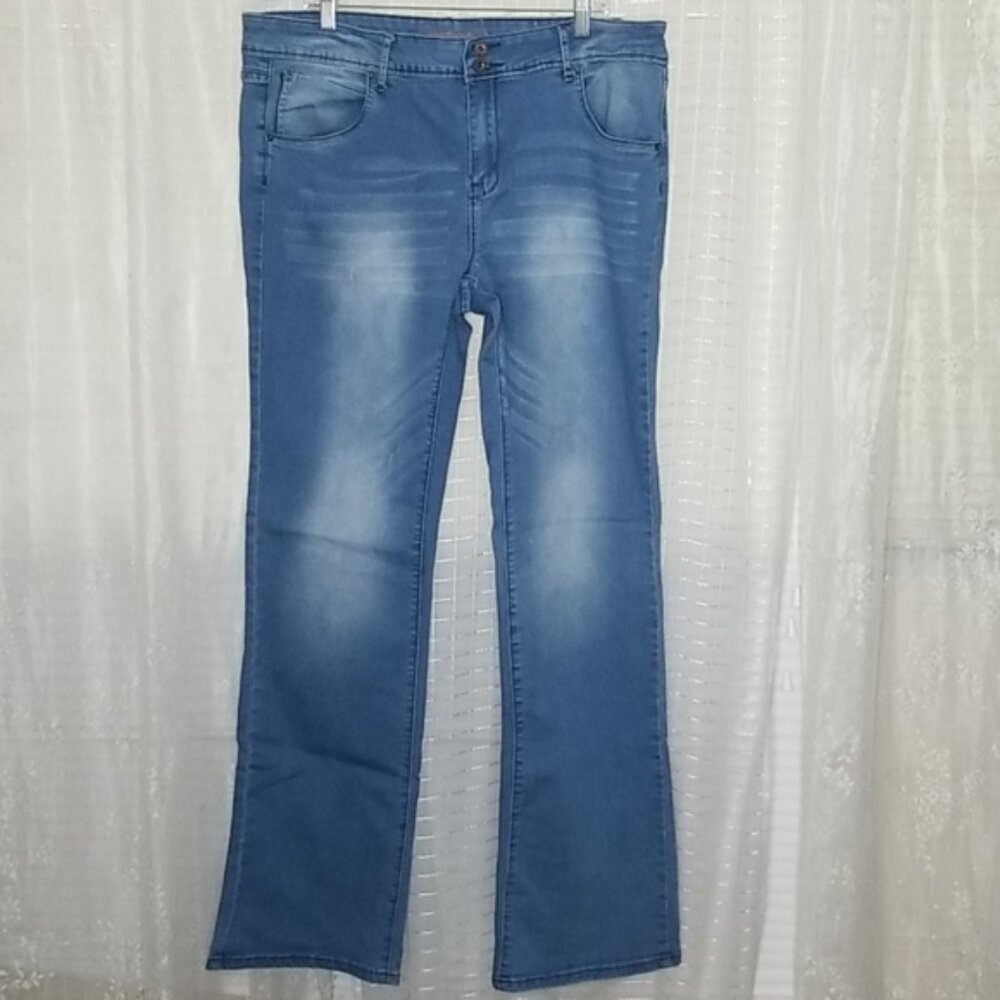 Y2K Vintage Spoon Jeans Distressed Wide Leg Flair Jeans Plus Junior Sz19
